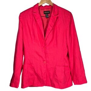 Metrostyle Pink 100% Linen Blazer Jacket Womens Size 14T Two Button Professional